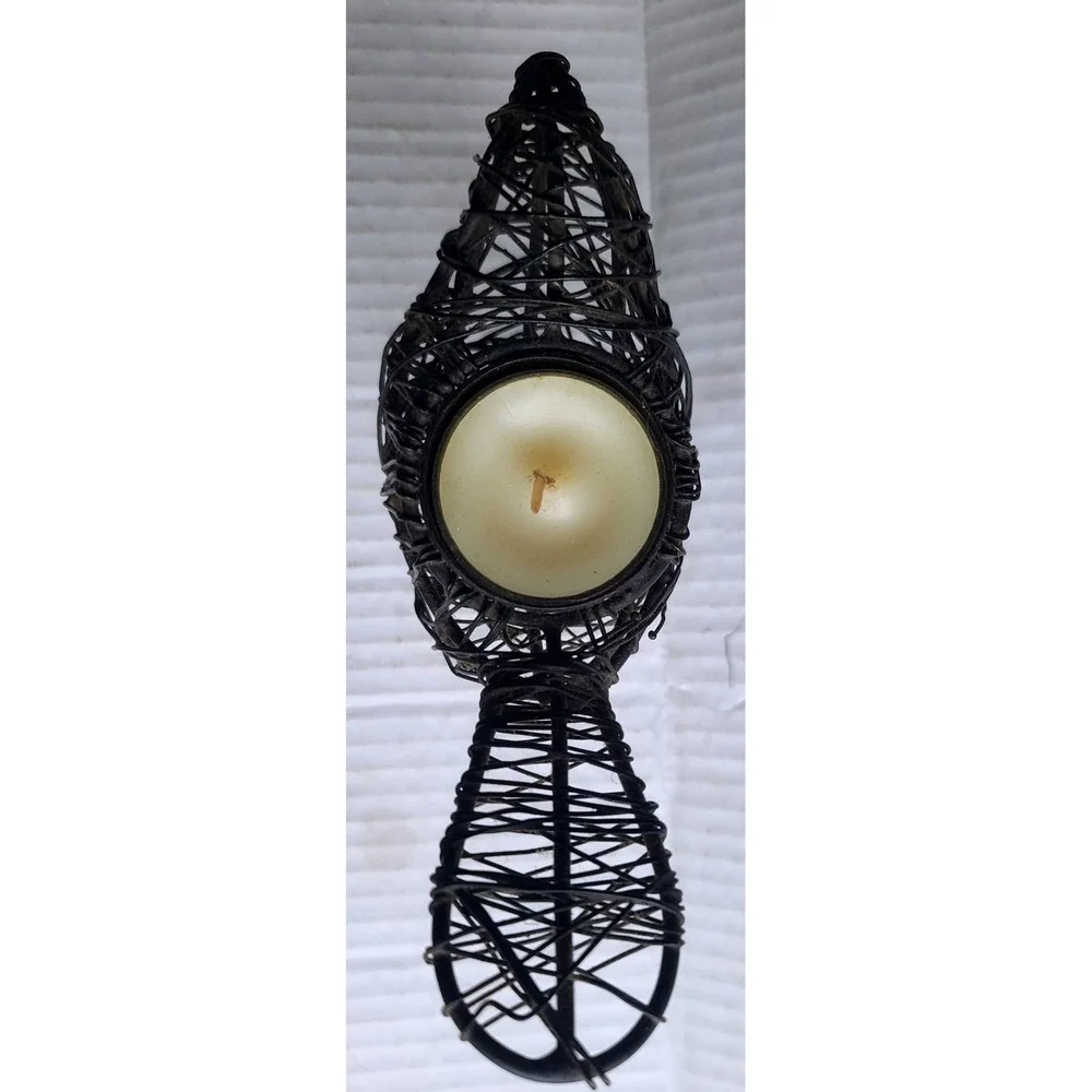 Artisanal‎ Rustic Wire Wrapped Bird Tea Light Candle Holder Dark Metal Figurine